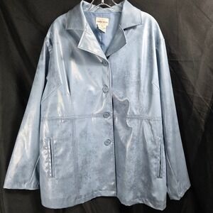 Caren Sport Women's 3X Blue Metallic Faux Leather Blazer Jacket Vintage Y2K‎